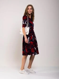 Ruched Sleeve Print Jersey Midi Dress, Navy Abstract -DORIA Clothing Shop MarchShoot 4510 2250X3000 fe77ce09 e8b5 4558 81a6 1527fb09b135
