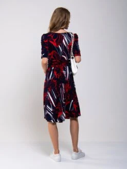 Ruched Sleeve Print Jersey Midi Dress, Navy Abstract -DORIA Clothing Shop MarchShoot 4512 2250X3000 16046f15 80b4 470e 8db3 d6304f9db793