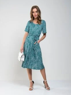 Belted Midi Jersey Dress, Green Animal