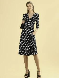 Odilia Fit & Flare Jersey Dress, Black Geo -DORIA Clothing Shop N322 2101 BlackGeo 2
