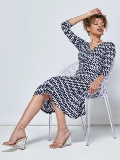 Odilia Fit & Flare Jersey Dress, Navy Geo -DORIA Clothing Shop N3222101 NAVYGEO 4