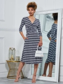 Odilia Fit & Flare Jersey Dress, Navy Geo -DORIA Clothing Shop N3222101 NAVYGEO 7