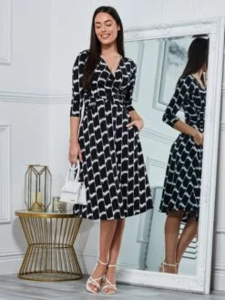 Odilia Fit & Flare Jersey Dress, Black Geo -DORIA Clothing Shop N3222101 Black Geo 6