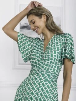 Halley Angel Sleeve Jersey Maxi Dress, Green Geometric 8 Halley Angel Sleeve Jersey Maxi Dress, Green Geometric -DORIA Clothing Shop N62 1020 GreenGeometric 6