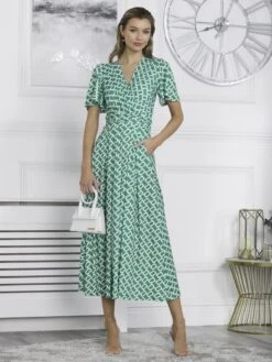 Halley Angel Sleeve Jersey Maxi Dress, Green Geometric 11 Halley Angel Sleeve Jersey Maxi Dress, Green Geometric -DORIA Clothing Shop N62 1020 GreenGeometric 7