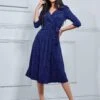 Sylvie Wrap Collar Dress, Blue Animal