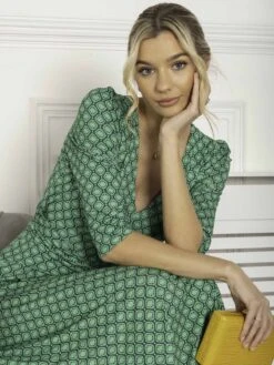 Jolie Moi Delylah V Neck Midi Dress, Green Geo 17 Jolie Moi Delylah V Neck Midi Dress, Green Geo -DORIA Clothing Shop NT 322 GreenGeo 7