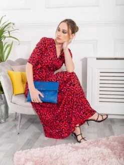 Jolie Moi Oakley Animal Print Wrap Maxi Dress, Red -DORIA Clothing Shop OC621133RedAnimal 14