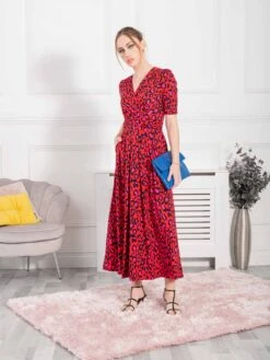Jolie Moi Oakley Animal Print Wrap Maxi Dress, Red -DORIA Clothing Shop OC621133RedAnimal 9