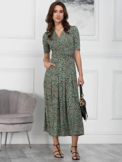 Oakley Animal Print Wrap Maxi Dress, Green Animal -DORIA Clothing Shop OC621133 GreenAnimal 4