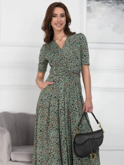 Oakley Animal Print Wrap Maxi Dress, Green Animal -DORIA Clothing Shop OC621133 GreenAnimal 6