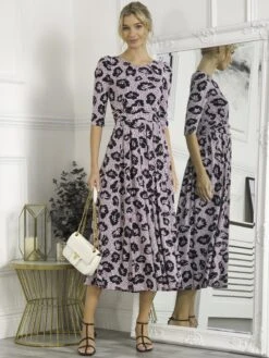 Ozella Jersey Floral Print Maxi Dress, Pink Floral -DORIA Clothing Shop OP 162 7 BlackFloral 1