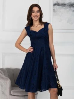 Ruched Crossover Bust Prom Dress, Navy -DORIA Clothing Shop OT 1201 Navy 5