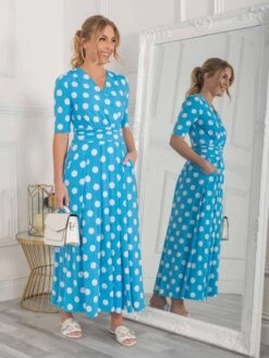 Jolie Moi Odelia Wrap Front Maxi Dress, Blue Polka -DORIA Clothing Shop P 621133BluePolka 5