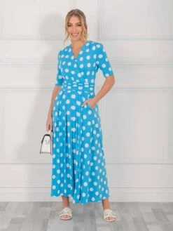 Jolie Moi Odelia Wrap Front Maxi Dress, Blue Polka -DORIA Clothing Shop P 621133BluePolka 7