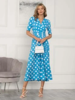 Jolie Moi Odelia Wrap Front Maxi Dress, Blue Polka -DORIA Clothing Shop P 621133 BluePolka 2