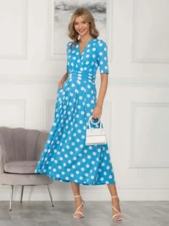 Jolie Moi Odelia Wrap Front Maxi Dress, Blue Polka -DORIA Clothing Shop P 621133 BluePolka 3