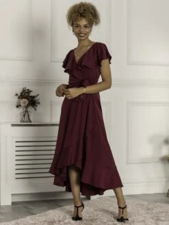 Priya Frill Dipped Hem Dress, Dark Purple -DORIA Clothing Shop P 9270 2 DarkPurple 4