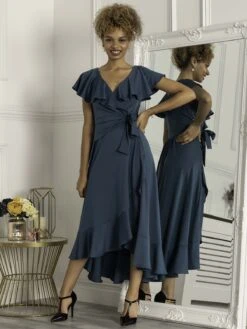 Priya Frill Dipped Hem Dress, Teal -DORIA Clothing Shop P 9270 2 Teal 3