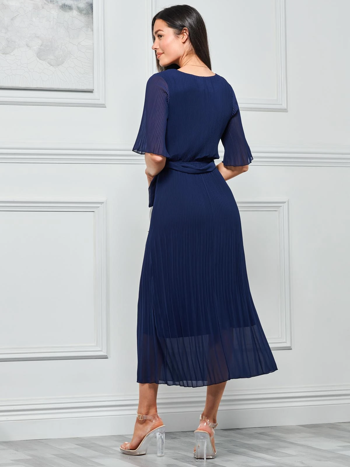 Qynn Chiffon Pleated Maxi Dress, Navy 2 Qynn Chiffon Pleated Maxi Dress, Navy - Image 2