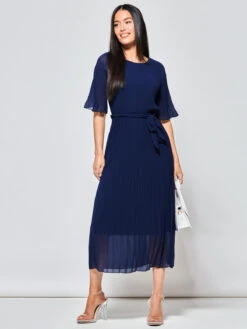 Qynn Chiffon Pleated Maxi Dress, Navy 9 Qynn Chiffon Pleated Maxi Dress, Navy -DORIA Clothing Shop P106 132 Navy 4