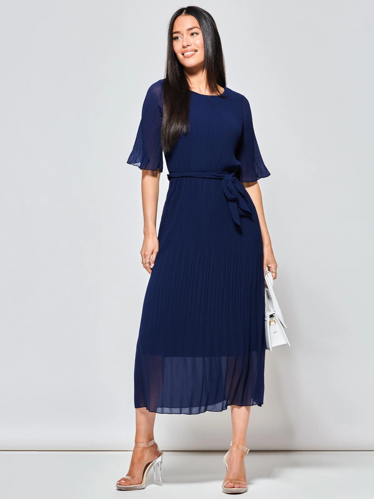 Qynn Chiffon Pleated Maxi Dress, Navy 5 Qynn Chiffon Pleated Maxi Dress, Navy - Image 5