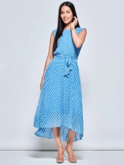 Pleated Chiffon High-Low Maxi Dress, Blue Polka 8 Pleated Chiffon High-Low Maxi Dress, Blue Polka -DORIA Clothing Shop P106 927 BluePolka 4