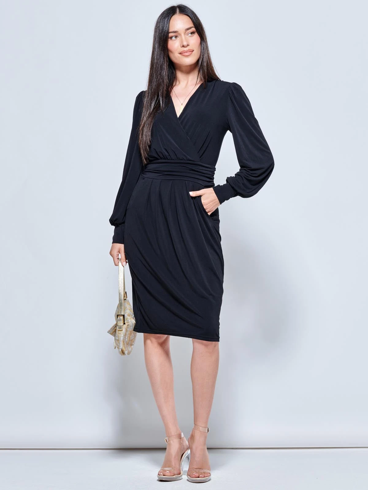 Plain Long Sleeve Pegged Dress, Black 5 Plain Long Sleeve Pegged Dress, Black - Image 5