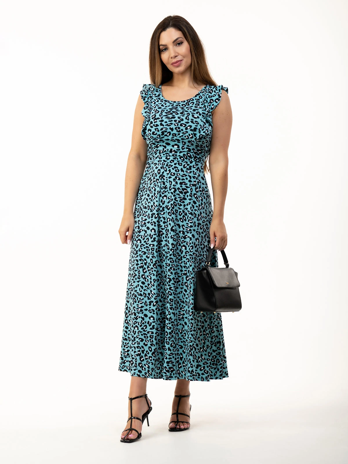 Pia Frill Shoulder Dress, Blue Animal 8 Pia Frill Shoulder Dress, Blue Animal - Image 8