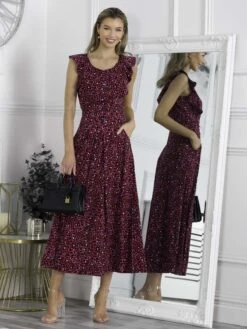 Pia Frill Shoulder Maxi Dress, Pink Animal 14 Pia Frill Shoulder Maxi Dress, Pink Animal -DORIA Clothing Shop P834 148 PinkAnimal 1