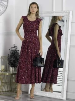 Pia Frill Shoulder Maxi Dress, Pink Animal 11 Pia Frill Shoulder Maxi Dress, Pink Animal -DORIA Clothing Shop P834 148 PinkAnimal 2