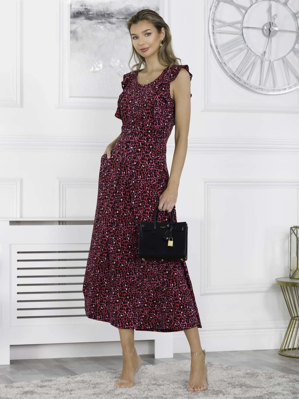 Pia Frill Shoulder Maxi Dress, Pink Animal 6 Pia Frill Shoulder Maxi Dress, Pink Animal - Image 6