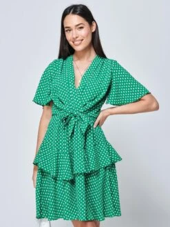 Priscila Tie Waist Woven Mini Dress, Green Ditsy -DORIA Clothing Shop P930 162 GREENDITSY 3