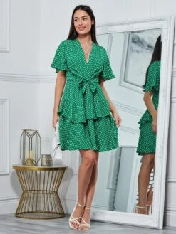 Priscila Tie Waist Woven Mini Dress, Green Ditsy -DORIA Clothing Shop P930 162 GREENDITSY 7