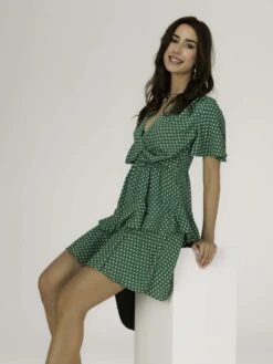 Priscila Tie Waist Woven Mini Dress, Green Ditsy -DORIA Clothing Shop P930 162 GreenDitsy 1