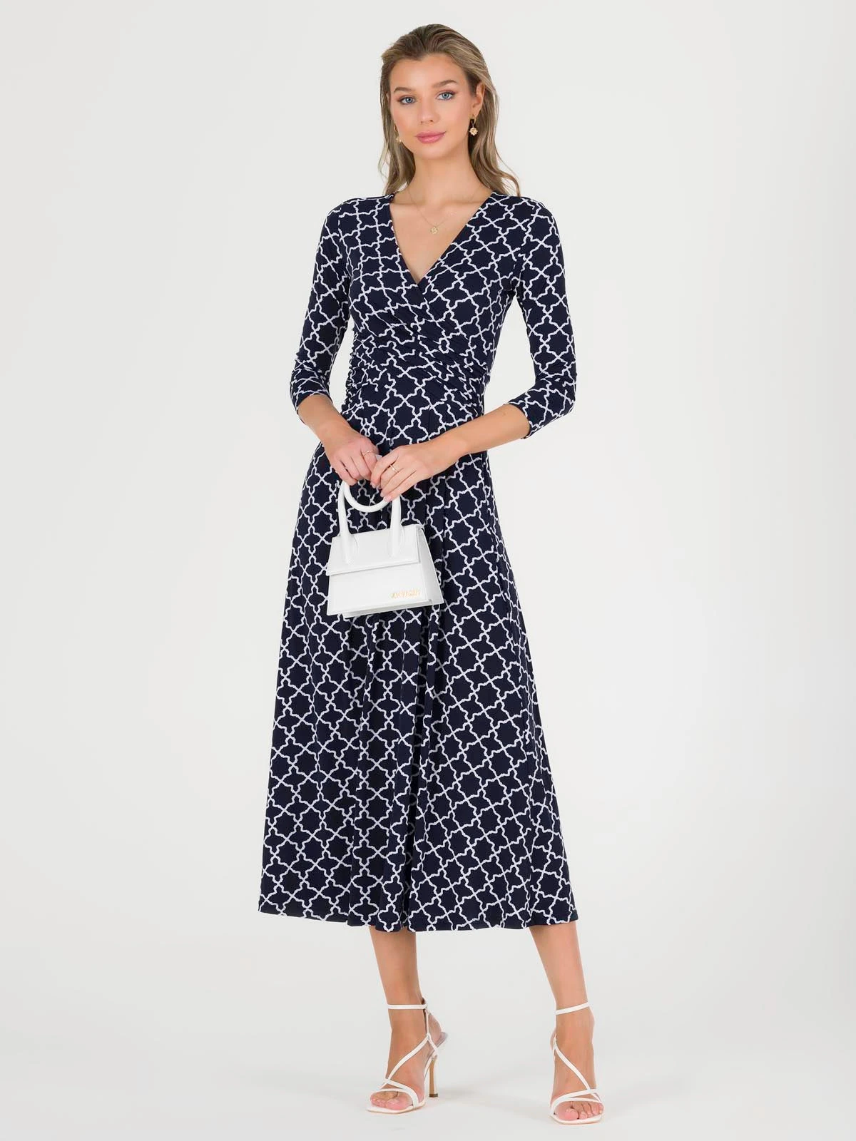 Patricia Jersey Fit & Flare Maxi Dress, Navy Geo 6 Patricia Jersey Fit & Flare Maxi Dress, Navy Geo - Image 6