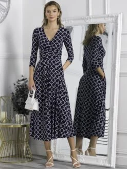 Patricia Jersey Fit & Flare Maxi Dress, Navy Geo 11 Patricia Jersey Fit & Flare Maxi Dress, Navy Geo -DORIA Clothing Shop PA322 29 NavyGeo 3