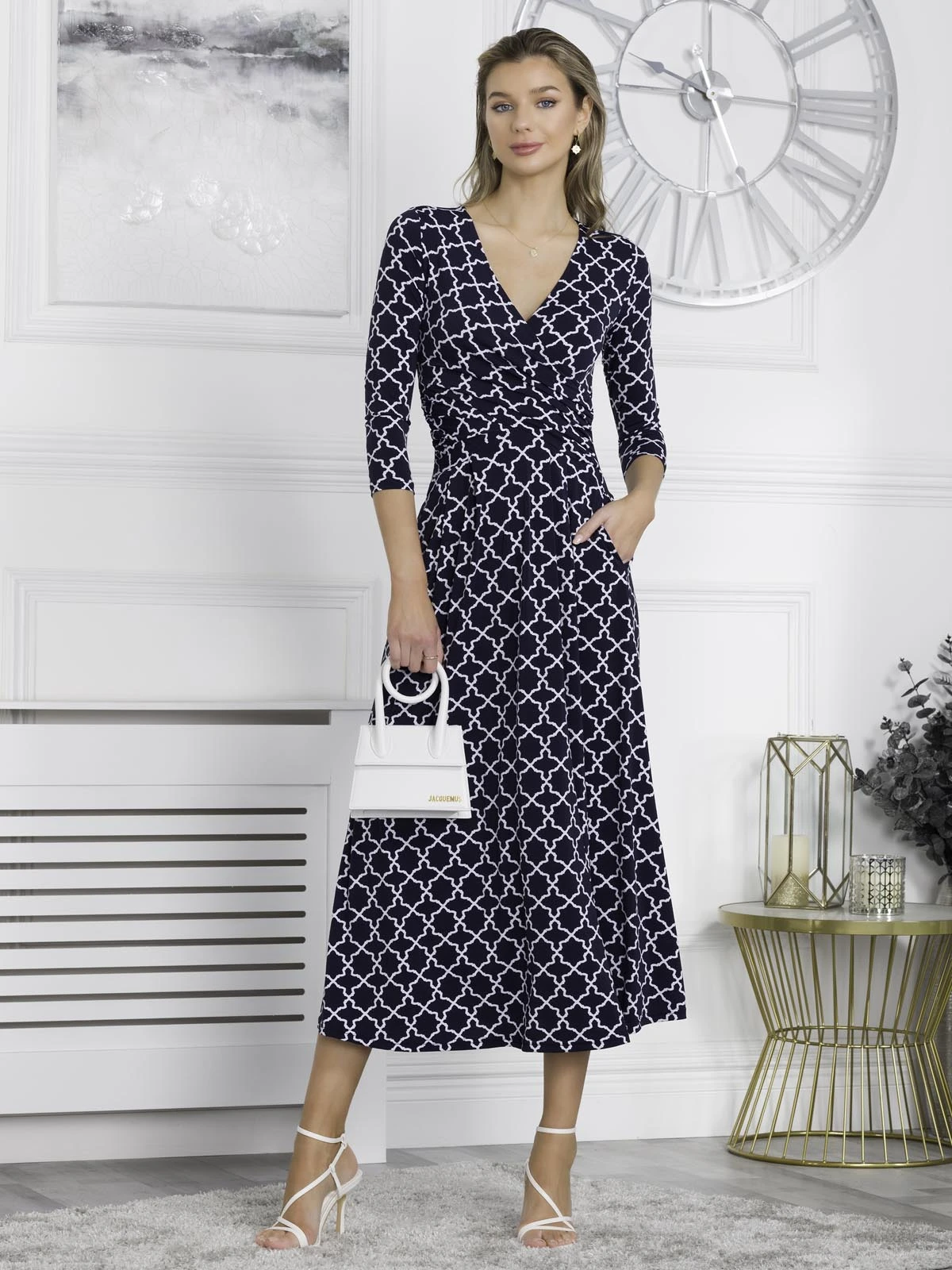 Patricia Jersey Fit & Flare Maxi Dress, Navy Geo 1 Patricia Jersey Fit & Flare Maxi Dress, Navy Geo