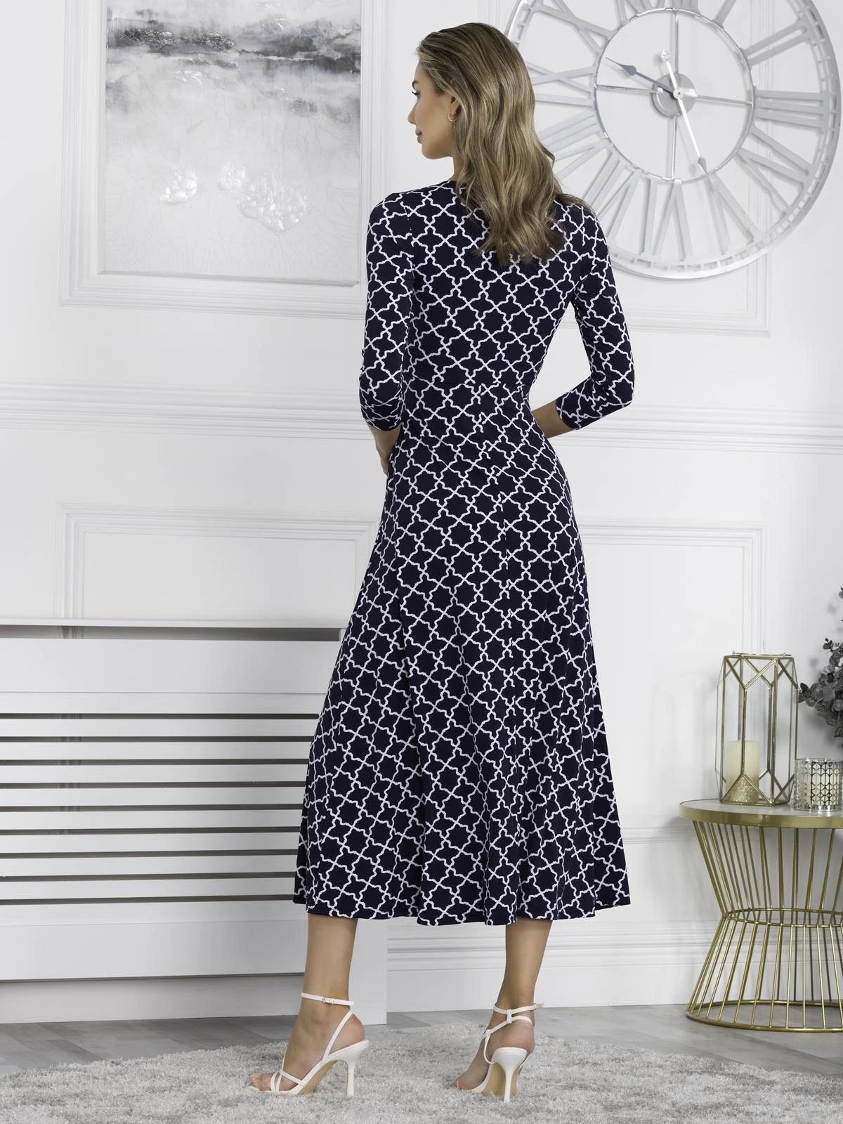 Patricia Jersey Fit & Flare Maxi Dress, Navy Geo 2 Patricia Jersey Fit & Flare Maxi Dress, Navy Geo - Image 2