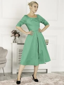 Scoop Neck Swing Cotton Dress, Green -DORIA Clothing Shop PL 64913 Green 2 f564bd87 81c1 4b6a 8bc2 4b467c508a88