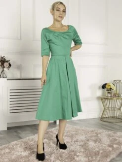 Scoop Neck Swing Cotton Dress, Green -DORIA Clothing Shop PL 64913 Green 4 830ac03e c039 4903 a886 dba391f11249