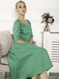 Scoop Neck Swing Cotton Dress, Green -DORIA Clothing Shop PL 64913 Green 5 6a881345 5895 4c99 b56c e0e6dc42e006