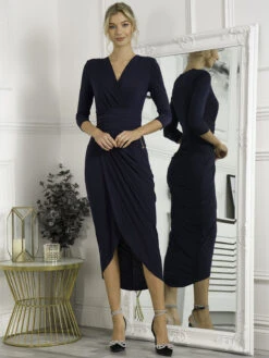Parris Jersey Draped Bodycon Dress, Navy -DORIA Clothing Shop PLAN 393 Navy 1