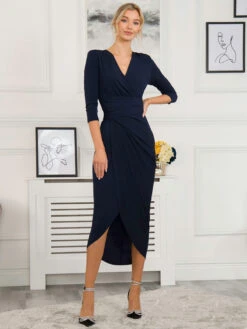 Parris Jersey Draped Bodycon Dress, Navy -DORIA Clothing Shop PLAN 393 Navy 3