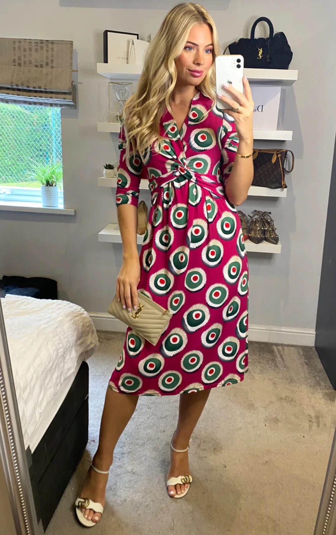 3/4 Sleeve Twisted Knot Jersey Dress, Plum 8 3/4 Sleeve Twisted Knot Jersey Dress, Plum - Image 8