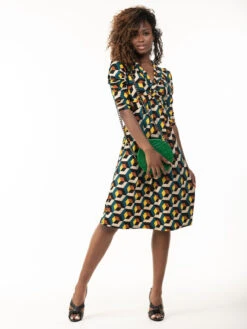 3/4 Sleeve Twisted Knot Jersey Dress, Teal Geo 14 3/4 Sleeve Twisted Knot Jersey Dress, Teal Geo -DORIA Clothing Shop PT 1611TealGeo 1 6acd6af2 1eac 424c bcca 659a71608e66