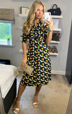 3/4 Sleeve Twisted Knot Jersey Dress, Teal Geo 11 3/4 Sleeve Twisted Knot Jersey Dress, Teal Geo -DORIA Clothing Shop PT 1611TealGeo 1 f9d5c1a8 a903 4142 a7e7 5d1599e2922e