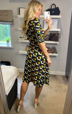 3/4 Sleeve Twisted Knot Jersey Dress, Teal Geo 12 3/4 Sleeve Twisted Knot Jersey Dress, Teal Geo -DORIA Clothing Shop PT 1611TealGeo 2 3b56d401 7036 40e1 ad13 5560dc3caf8b