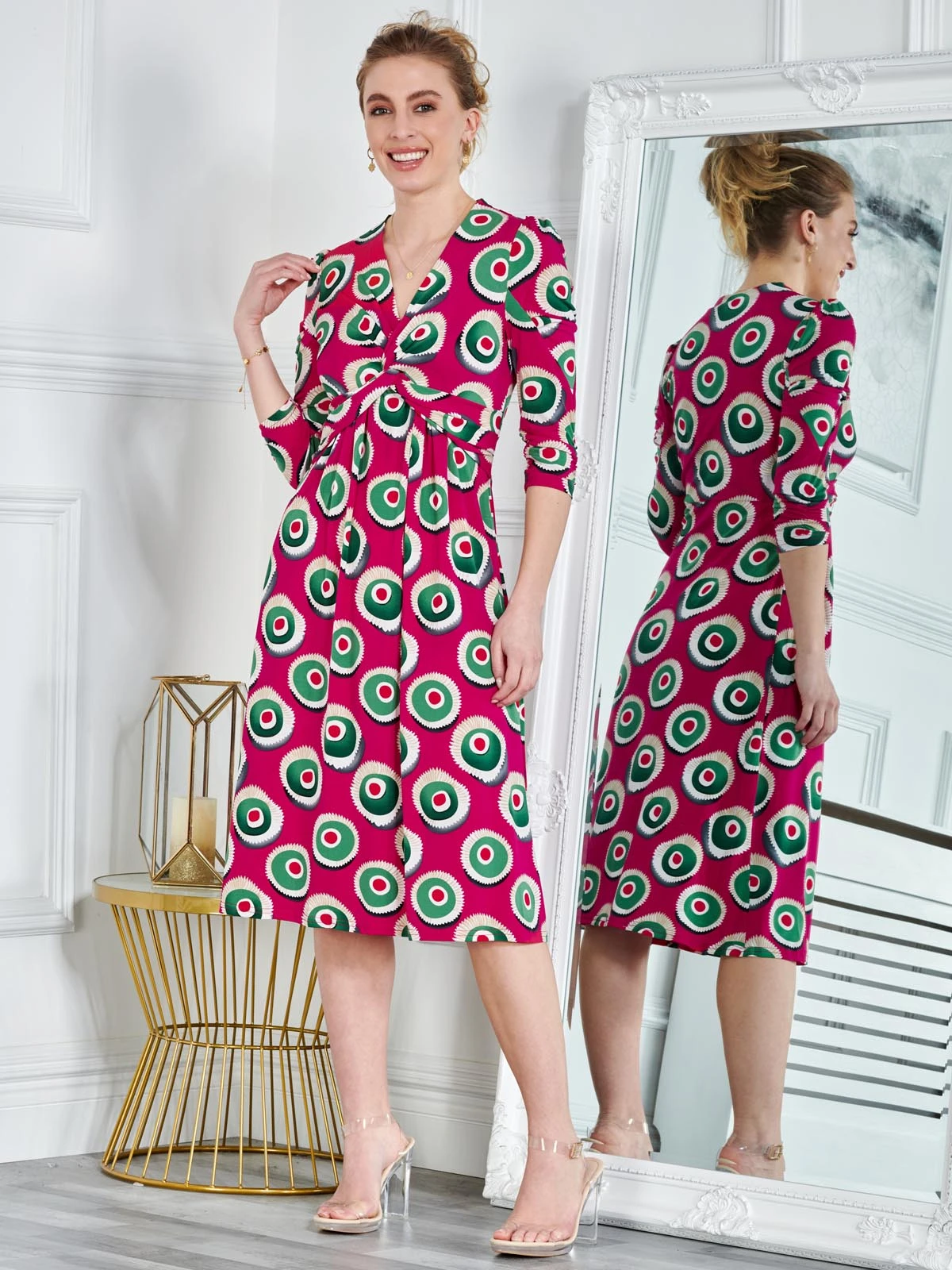 3/4 Sleeve Twisted Knot Jersey Dress, Plum 1 3/4 Sleeve Twisted Knot Jersey Dress, Plum