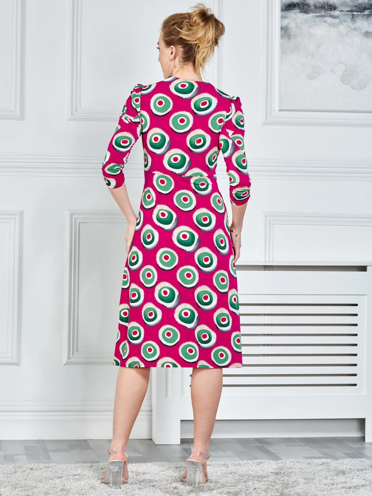 3/4 Sleeve Twisted Knot Jersey Dress, Plum 2 3/4 Sleeve Twisted Knot Jersey Dress, Plum - Image 2